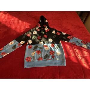 Floral Graphic Hoodie Men’s 2XL Bass by Ron Bass Pullover Streetwear Sweatshirt